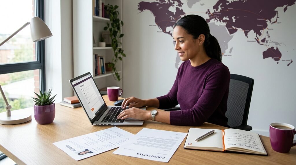 How to Apply for Overseas Jobs Without an Agent 8 Job seeker applying directly for an overseas position using a laptop