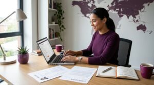 Job seeker applying directly for an overseas position using a laptop