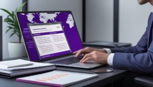 International professional searching for overseas jobs on a laptop