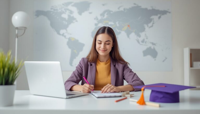 International student organizing documents for a scholarship application