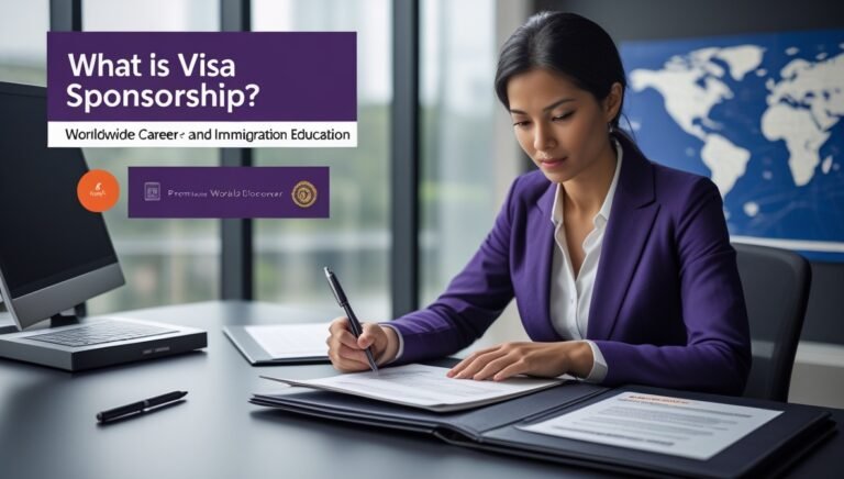 International professional reviewing an overseas job offer and visa sponsorship documents