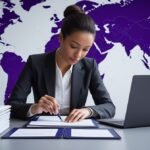 International job applicant reviewing a work visa application checklist and supporting documents.