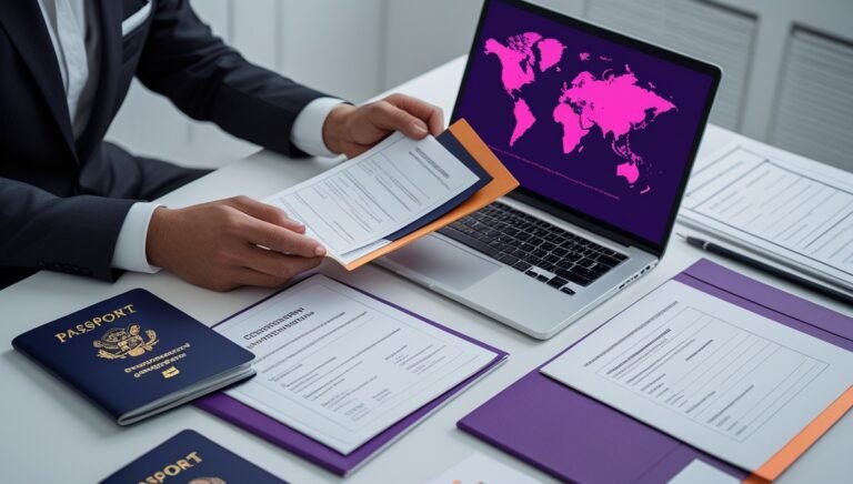 International professional organizing documents for a work visa application